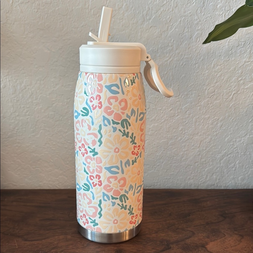 Floral Insulated Water Bottle with Straw Lid